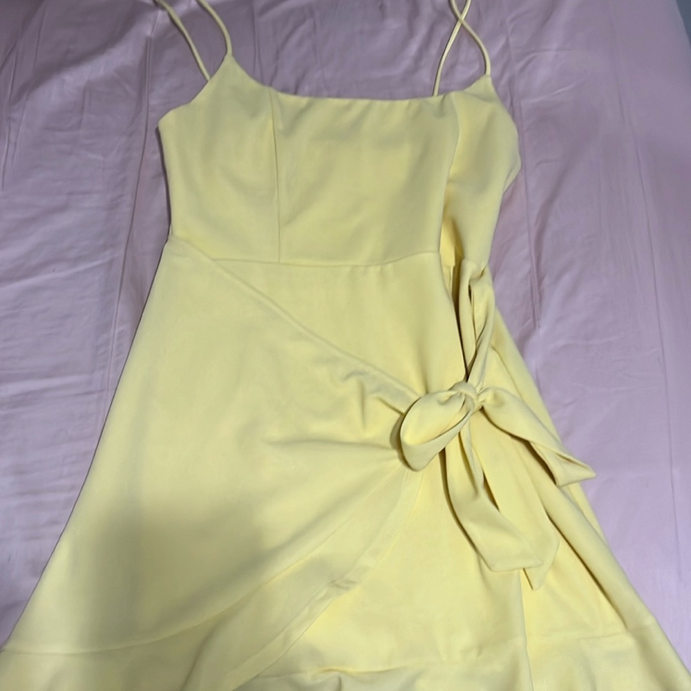 Spaghetti Strap, Yellow, Wrap, Flow dress with Bow